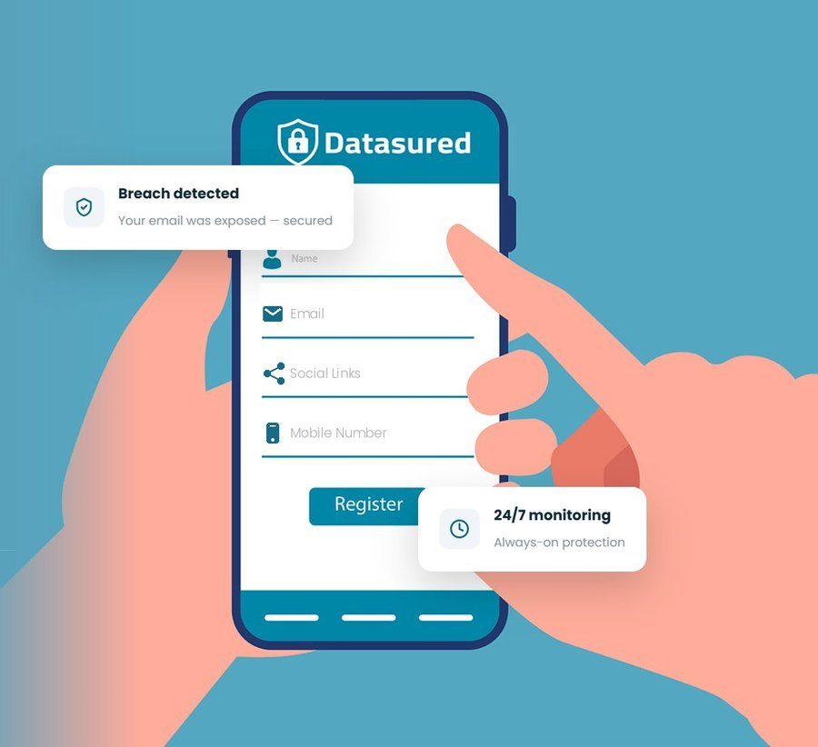 The Datasured app — registration with breach alerts and 24/7 monitoring