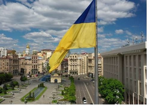 Ukrainian flag over Kyiv